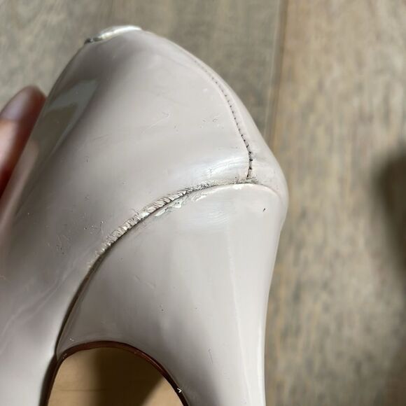 Patent Leather Stiletto Pumps Size 6.5 Nude Almond Closed Toe Platform - Picture 9 of 11